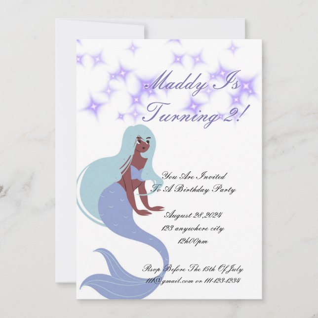 Invitación a la fiesta de la sirena para chicas (Anverso)