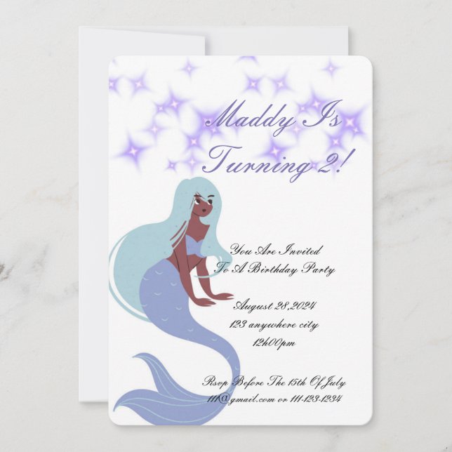 Invitación a la fiesta de la sirena para chicas (Anverso)