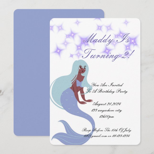 Invitación a la fiesta de la sirena para chicas (Anverso / Reverso)