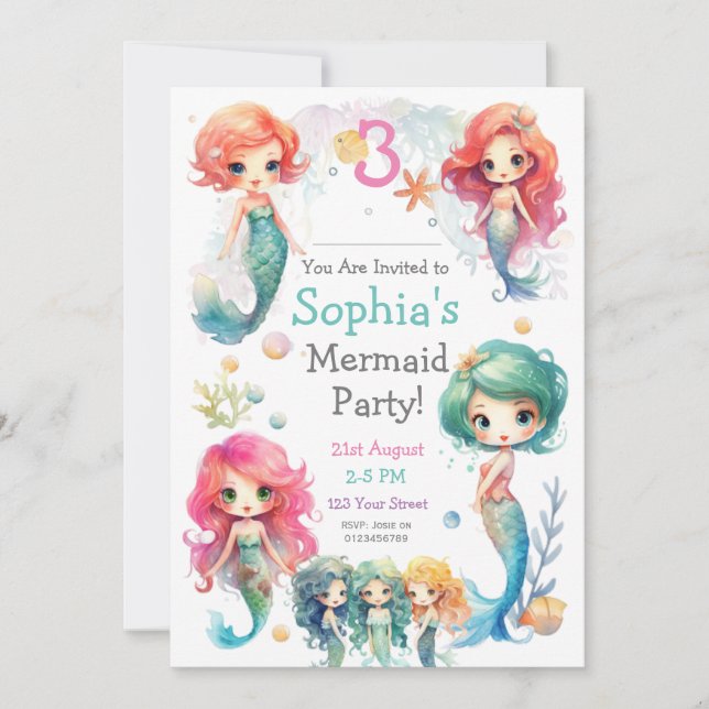 Invitación a la fiesta de la sirena, texto editabl (Anverso)