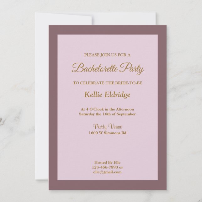 Invitación a la fiesta de la soltera con marco púr (Anverso)