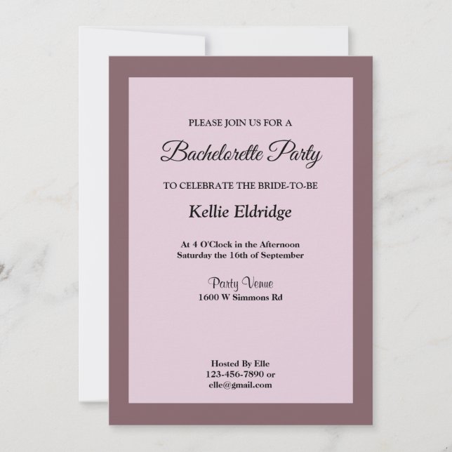 Invitación a la fiesta de la soltera con marco púr (Anverso)