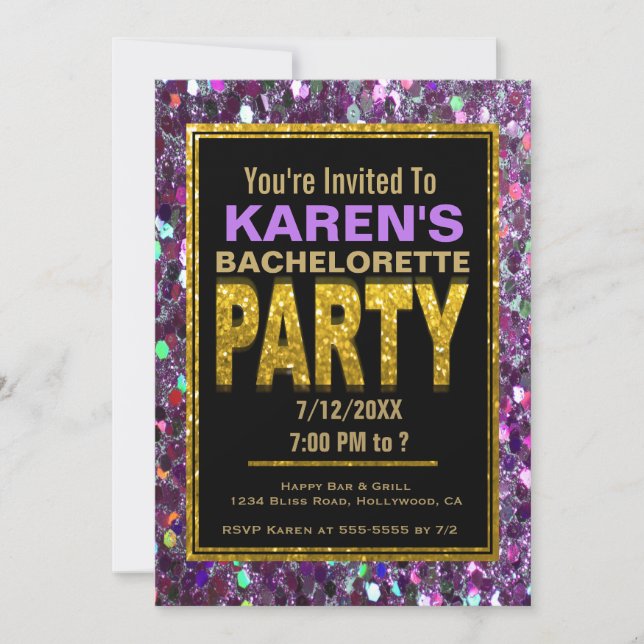 Invitación a la fiesta de la soltera | Purpurina m (Anverso)