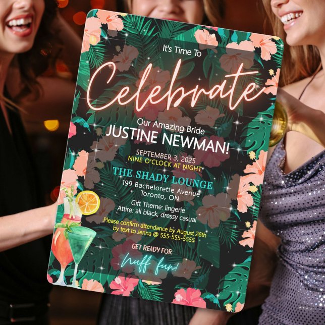 Invitación a la fiesta de la soltera tropical (Celebrate the bride-to-be with this vibrant tropical theme bachelorette party invitation.)