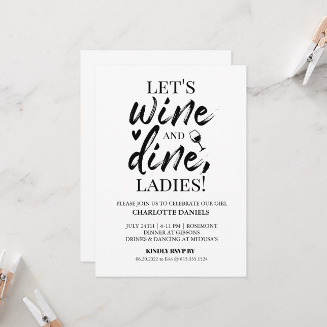 Invitación a la fiesta de la soltera | Vino y vino (Anverso/Reverso In Situ)