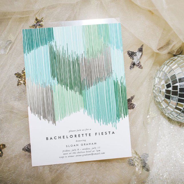 Invitación a la fiesta de la soltería verde modern (Green modern fringe bachelorette party invitation.)