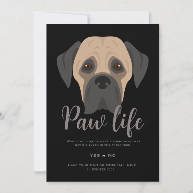 Invitación a la fiesta de la vida de un cachorro a (Anverso)