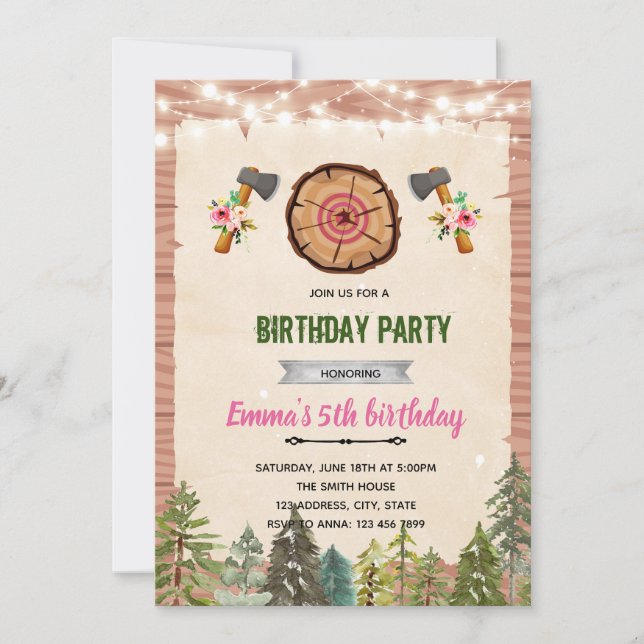 Invitación a la fiesta de lanzamiento de hacha (Anverso)