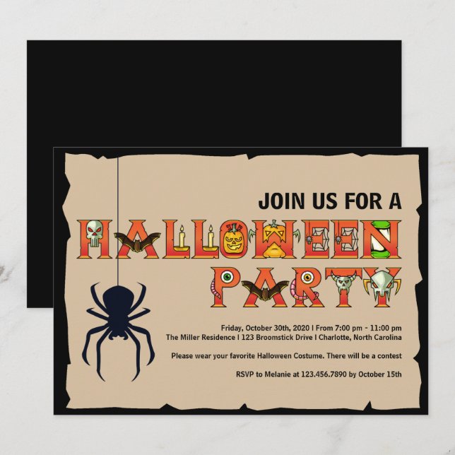 Invitación a la fiesta de las cartas de Halloween (Anverso / Reverso)