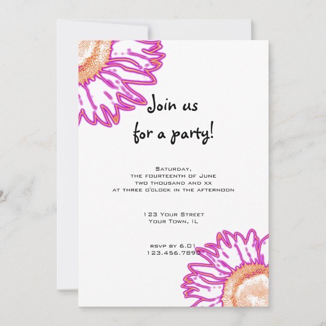 Invitación a la fiesta de las flores de neón rosad (Anverso)