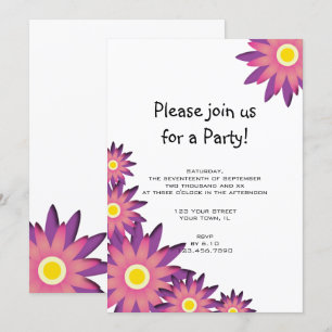 Invitación a la fiesta de las flores rosadas y mor