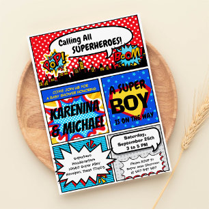 Invitación a la fiesta de las parejas de superhéro