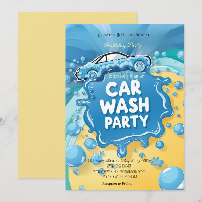 Invitación a la fiesta de lavado de autos – Celebr (Anverso / Reverso)