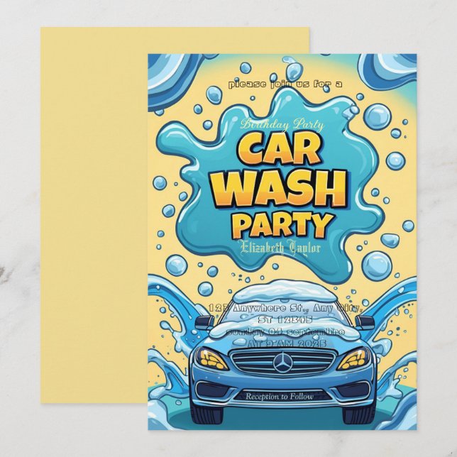 Invitación a la fiesta de lavado de autos: Celebra (Anverso / Reverso)