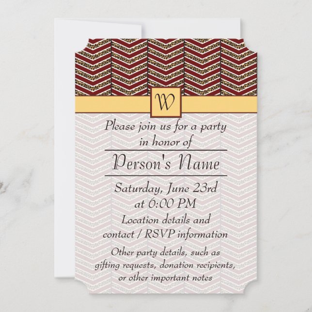 Invitación a la fiesta de leopardo Print Chevron (Anverso)