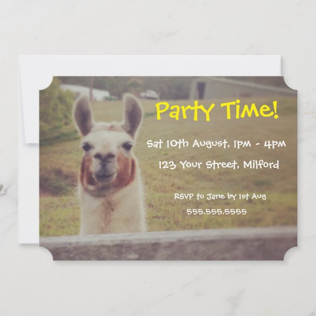 Invitación a la fiesta de Llama (Anverso)