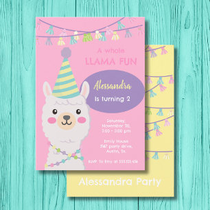 Invitación a la fiesta de llama pastel