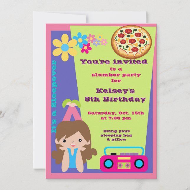 Invitación a la fiesta de los chicas Sleepover Paj (Anverso)