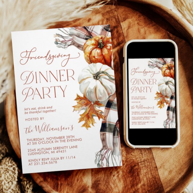 Invitación a la fiesta de los Días de Amistad (Friendsgiving Dinner Party Invitation)