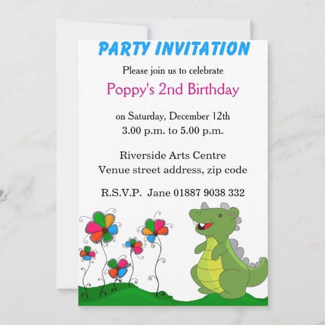 Invitación a la fiesta de los dinosaurios (Anverso)