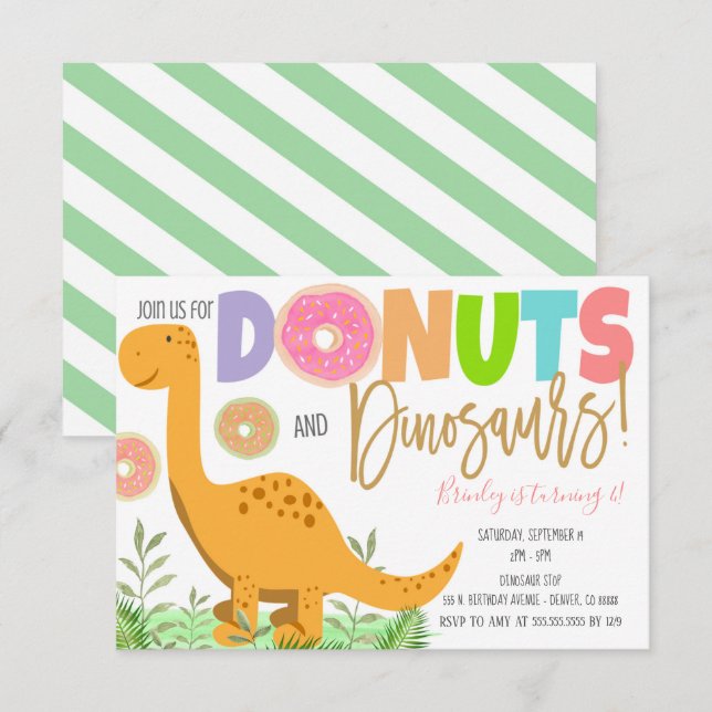 Invitación a la fiesta de los Donuts y los Dinosau (Anverso / Reverso)