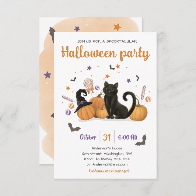 Invitación a la fiesta de los dulces de Halloween (Anverso / Reverso)