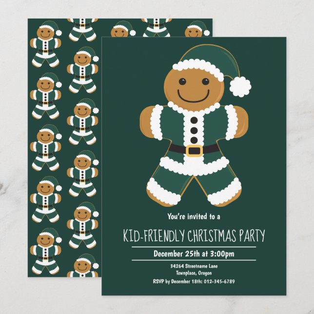 Invitación a la fiesta de los Navidades de Gingerb (Anverso / Reverso)