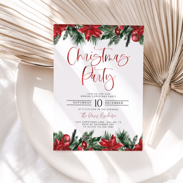 Invitación a la fiesta de los Navidades de Poinset (Subido por el creador)