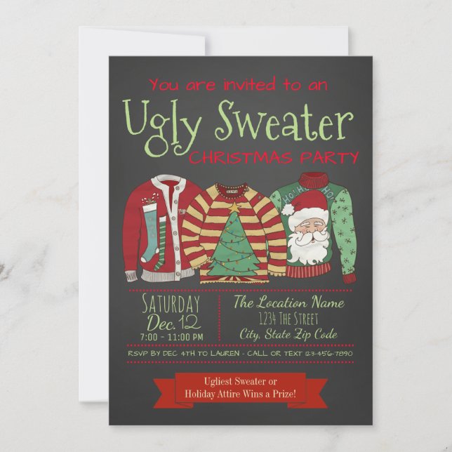 Invitación a la fiesta de los Navidades del suéter (Anverso)