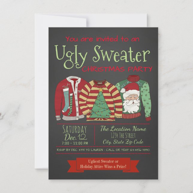 Invitación a la fiesta de los Navidades del suéter (Anverso)