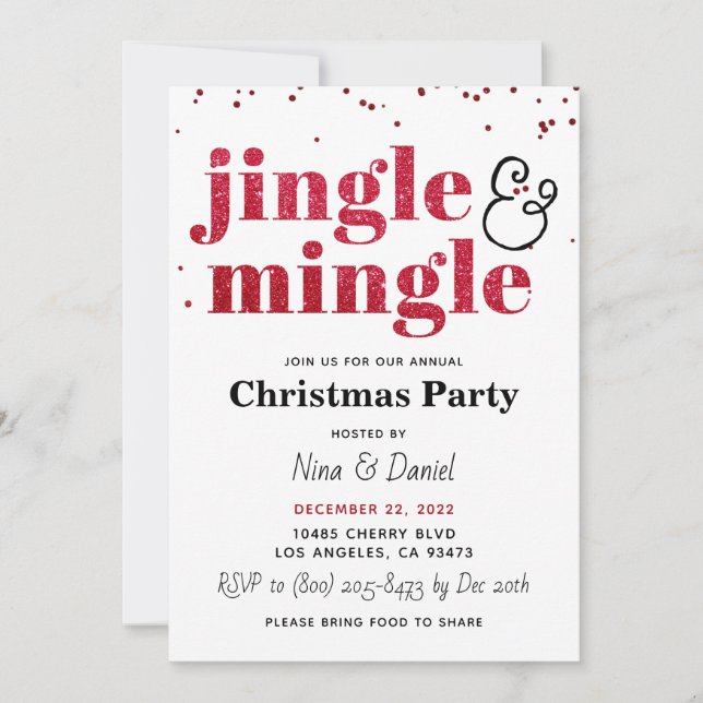 Invitación a la fiesta de los Navidades Jingle y M (Anverso)