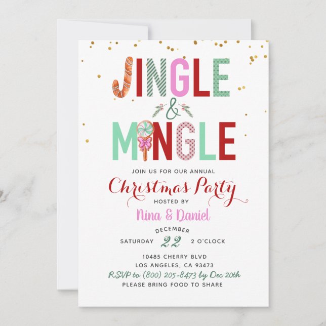 Invitación a la fiesta de los Navidades Jingle y M (Anverso)