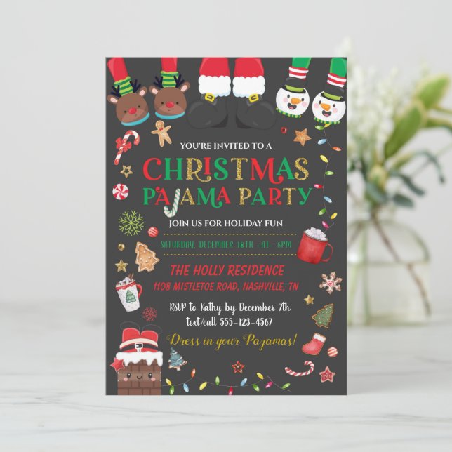 Invitación a la fiesta de los navidades Pajama Slu (Anverso de pie)