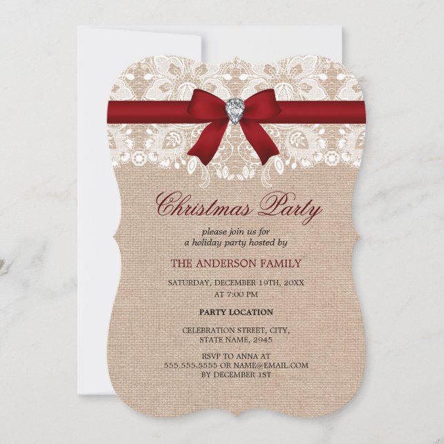 Invitación a la fiesta de los Navidades Red Lace & (Anverso)
