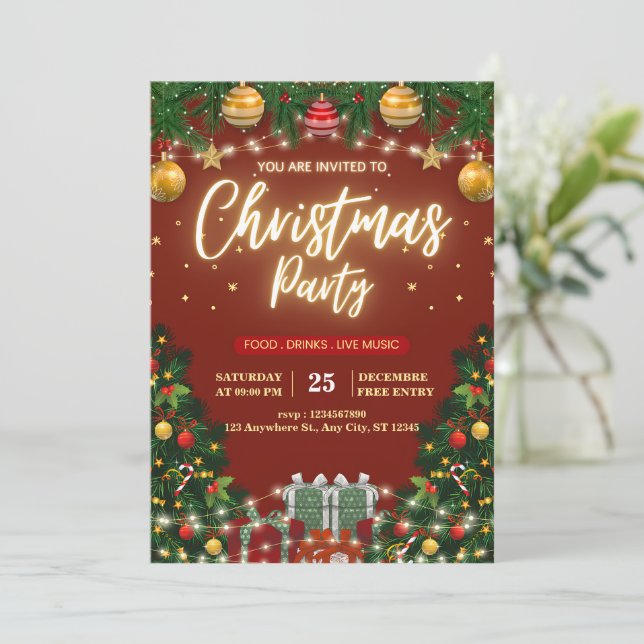 Invitación a la fiesta de los Navidades rojos y de (Anverso de pie)