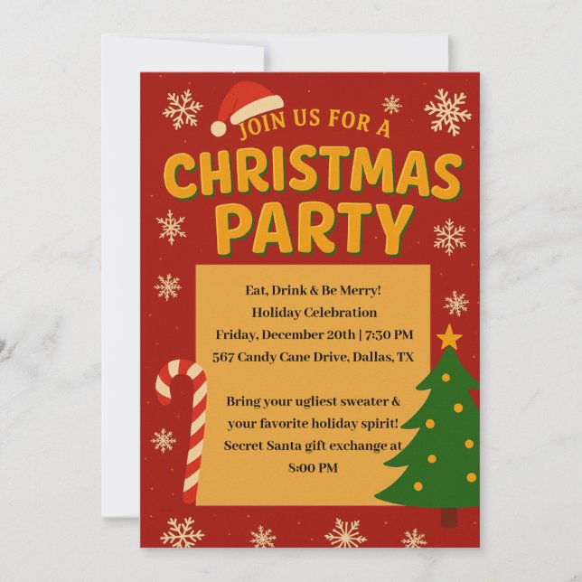 Invitación a la fiesta de los Navidades rojos y de (Anverso)