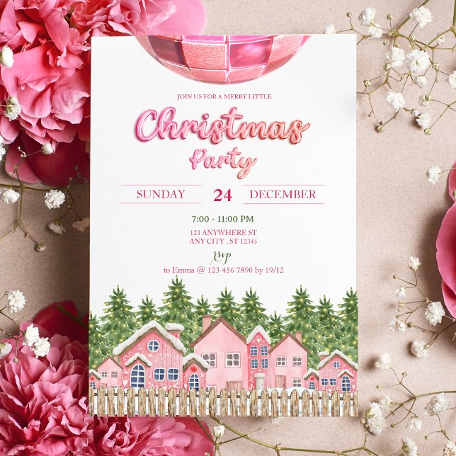Invitación a la fiesta de los Navidades rosados de (Front)