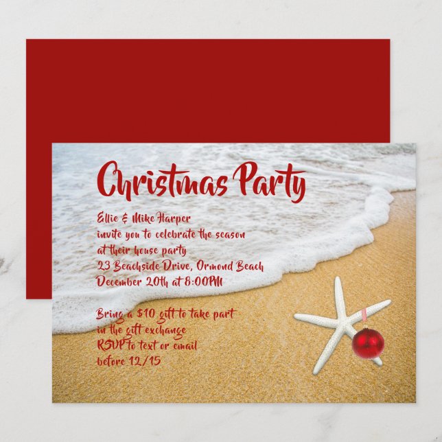 Invitación a la fiesta de los Navidades Starfish d (Anverso / Reverso)