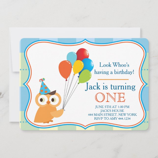 Invitación a la fiesta de los niños búhos de prime (Anverso)