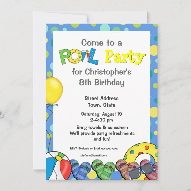 Invitación a la fiesta de los niños en la piscina (Anverso)