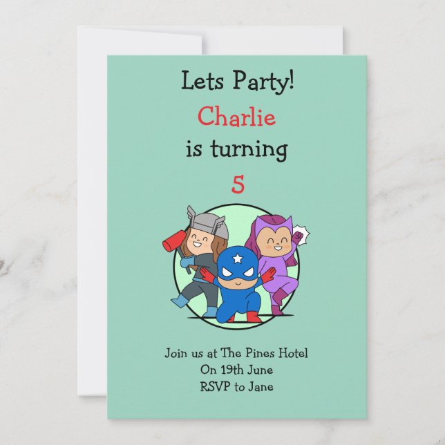 Invitación a la fiesta de los pequeños superhéroes (Anverso)