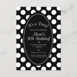 Invitación a la fiesta de los puntos de polka blan