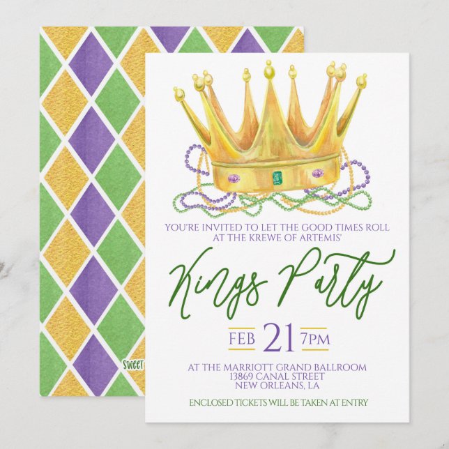 Invitación a la fiesta de los Reyes del Mardi Gras (Anverso / Reverso)