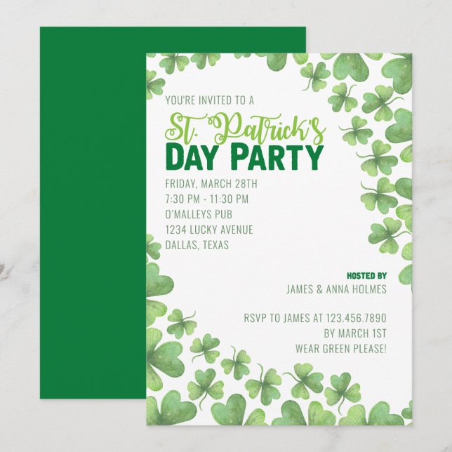 Invitación a la fiesta de los Shamrock en el Día d (Anverso / Reverso)