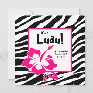 Invitación a la fiesta de Luau Hibisco Cebra Rosa