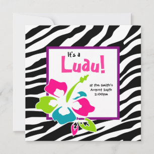 Invitación a la fiesta de Luau Hibisco Cebra Rosa