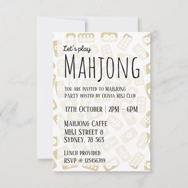 Invitación a la fiesta de Mahjong - azulejos blanc (Anverso)