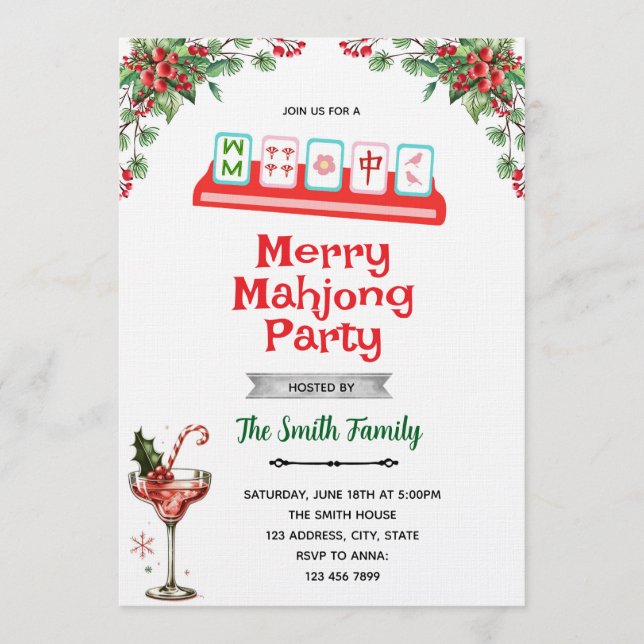 Invitación a la fiesta de Mahjong de Navidad (Anverso)
