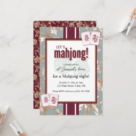 Invitación a la fiesta de Mahjong, toile burdeos,