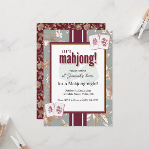 Invitación a la fiesta de Mahjong, toile burdeos,